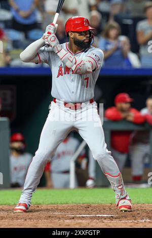 Los Angeles Angels' Jo Adell Catches A Fly Out Hit By Cleveland 