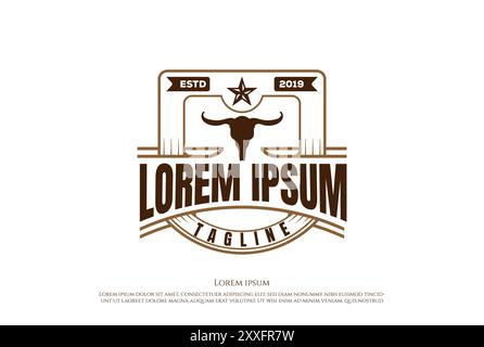 Vintage Retro Texas Bison Bull Longhorn Skull Logo Design Vector Stock Vector