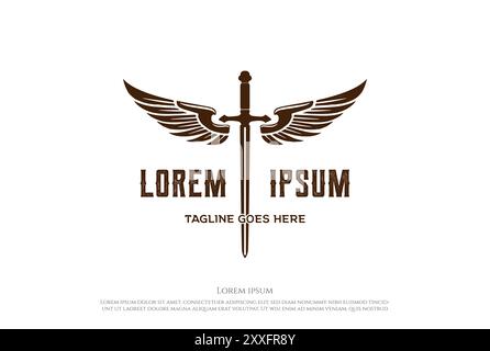Retro Vintage Sword Blade with Wings for Army Military Badge Emblem Logo Design Vector Stock Vector