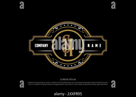 Vintage Retro Initial Letter SH HS Logo Design Vector Stock Vector