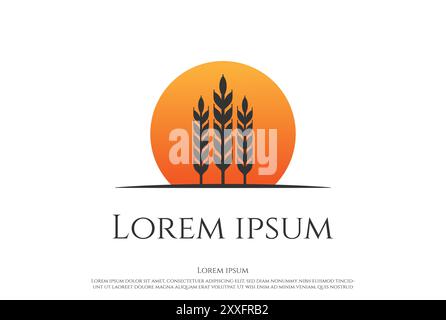 Sunset Sunrise Grain Wheat Rice Grass for Bakery or Brewery Logo Design Vector Stock Vector