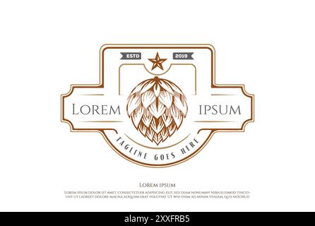 Vintage Retro Hop Beer Brewery Label Logo Design Vector Stock Vector