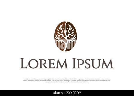 Simple Minimalist Coffee Bean with Plant Tree for Shop, Cafe, Restaurant or Coffee Farm Product Logo Design Vector Stock Vector