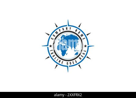 Compass and Globe World for Global Expedition Travel Navigation Logo Design Vector Stock Vector