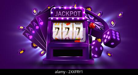 Illustrazione concettuale di una slot machine che vince il jackpot, con simboli 777