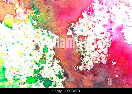 Vivid Watercolor Paint Splatters Spots On White Background Waves Stock Photo