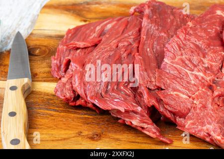 Raw beef steaks, close-up, on a cutting board Stock Photo