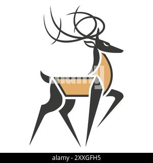Stylized deer logo template design, geometric deer logo concept, rain deer illustration Stock Vector