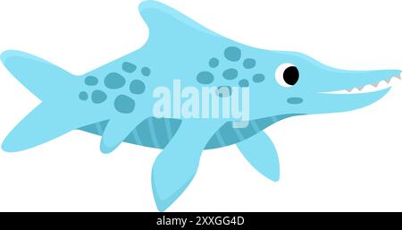 Vector ichthyosaurus icon. Cute aquatic dinosaur illustration for kids. Funny crocodile or alligator dino clipart for children isolated on white backg Stock Vector