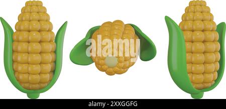 isolated 3d stylized corn cob Stock Vector