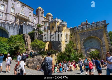 Tourists visit the National Palace of Pena, Cintra, Portugal, Europe. Stock Photo