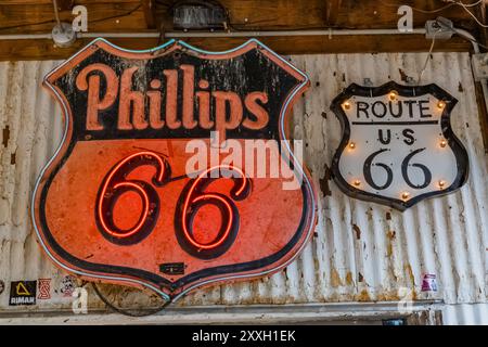 Phillips 66 neon sign at Hackberry General Store along Historic Route 66,  Hackberry, Arizona, USA [No property release; editorial licensing only] Stock Photo