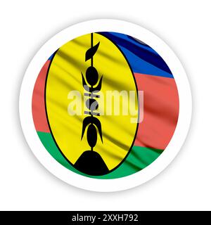 New Caledonia Waving Flag with White Rounded Circle Frame Stock Photo