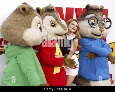 Bella Thorne at the Los Angeles premiere of 'Alvin And The Chipmunks: The Road Chip' held at the Zanuck Theater in Los Angeles, USA on December 12, 20 Stock Photo