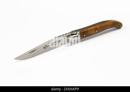 Amsterdam, netherlands. june 2022. Close up of a Laguiole folding knife on a white background. Close up. Selective focus Stock Photo