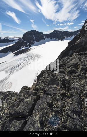 The glaciers Gaskka and Oarjep Sarekjiegna, Sarek National Park, World Heritage Laponia, Norrbotten, Lapland, Sweden, July 2013, Europe Stock Photo