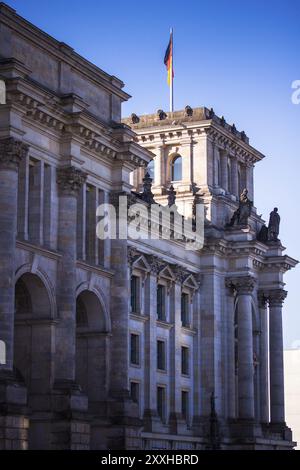 Detail of the Bundestag with German flag Stock Photo