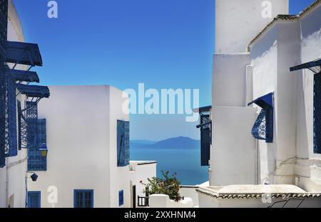 Sidi Bou Said. La Gulett, Tunisia. White and blue town Stock Photo