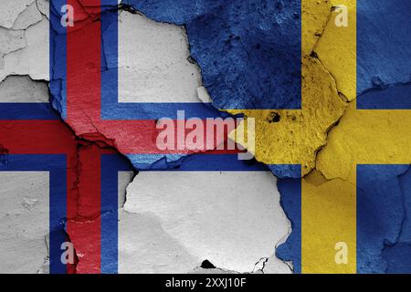 Flags of Sweden and Faroe Islands painted on cracked wall Stock Photo ...