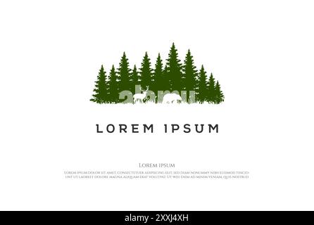 Pine Cedar Conifer Larch Hemlock Cypress Fir Evergreen Spruce Trees Forest with Bear Wolf and Deer for Wild Conservation Logo Design Vector Stock Vector