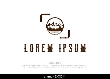 Mountain with Pine Trees Forest and Creek River for Photography Logo Design Vector Stock Vector