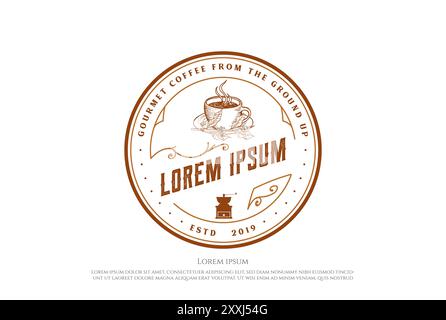 Vintage Rustic Hipster Old Circular Coffee Cup Badge Emblem for Cafe Bistro Restaurant Label Logo Design Vector Stock Vector