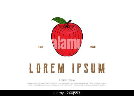 Rustic Hand Drawn Fresh Fruit Apple Logo Design Vector Stock Vector