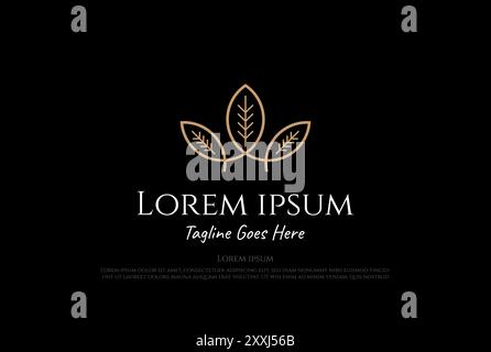 Elegant Luxury King Queen Crown Leaf Flower Plant Nature Logo Design Vector Stock Vector