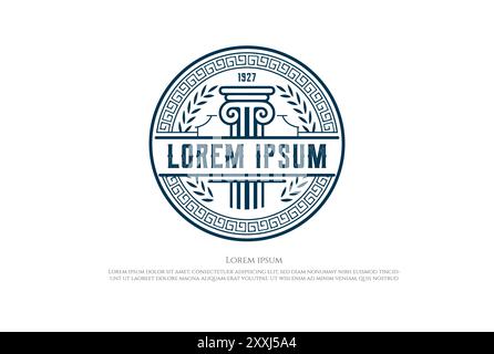 Ancient Greek Coin with Pillar Column, Laurel Wreath, Border Pattern Label Badge Emblem Logo Design Vector Stock Vector