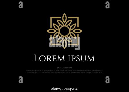 Golden Square Geometric Mandala Flower Pattern Logo Design Vector Stock Vector