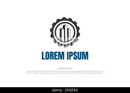 Simple Building with Gear Cog Machine for Industrial City Logo Design Vector Stock Vector