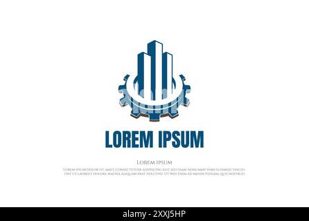 Simple Building with Gear Cog Machine for Industrial City Logo Design Vector Stock Vector