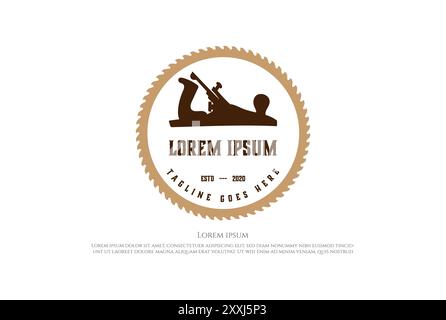 Vintage Retro Jack Plane with Circular Saw Blade for Carpentry Woodworking Logo Design Vector Stock Vector