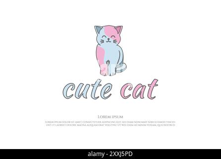 Cute Smile Cat Kitty Mascot Carton Character Logo Design Vector Stock Vector