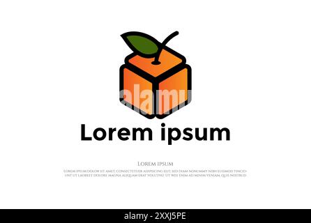 Simple Minimalist Fruit Orange Box Block Cube Logo Design Vector Stock Vector