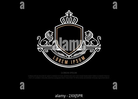 Luxury Shield Lion King Crown Badge Emblem Logo Design Vector Stock Vector