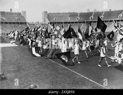 Flag carriers practicing for the Olympics games in 1936 in Berlin Stock Photo