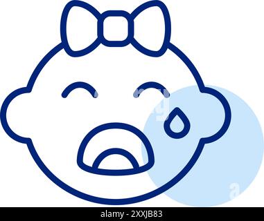 Crying baby girl. Pixel perfect, editable stroke icon Stock Vector