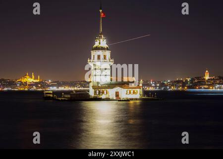 Maiden’s tower at night with Istanbul skyline in ıstanbul, turkey Stock Photo