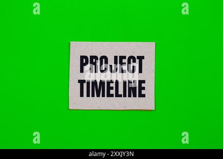 Project timeline message written on paper piece with green background. Conceptual project timeline symbol. Copy space. Stock Photo