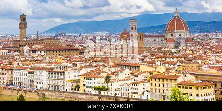 Panoramic view over the cathedral in the skyline of Florence, Italy Stock Photo