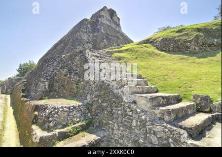 Xunantunich -  Ancient Maya archaeological site in western Belize with pyramid El Castillo Stock Photo