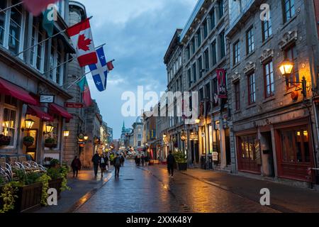 Montreal, Quebec, Canada - October 19 2022 : Street view of Old Montreal on a rainy evening. Saint Paul East Street (Rue Saint-Paul East). Stock Photo