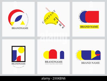 Modern Geometric Logo Designs with Bold Colors and Abstract Shapes for Branding and Corporate Identity Stock Vector