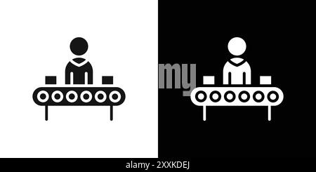 Assembly line icon logo sign vector outline in black and white color Stock Vector