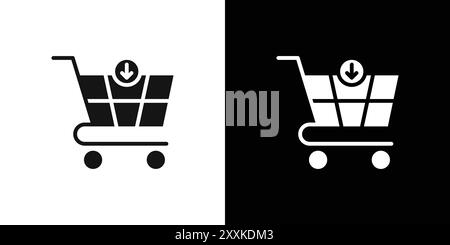 Cart download icon logo sign vector outline in black and white color Stock Vector