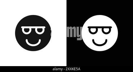 Cool Emoji Icon logo sign vector outline in black and white color Stock Vector