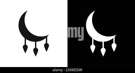 Crescent and feathers amulet icon logo sign vector outline in black and white color Stock Vector