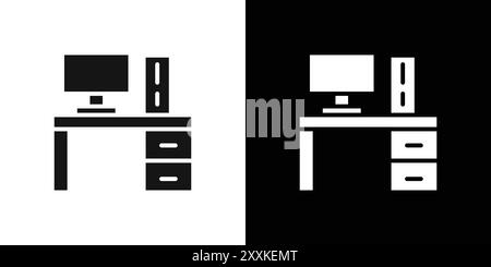 desk icon logo sign vector outline in black and white color Stock Vector