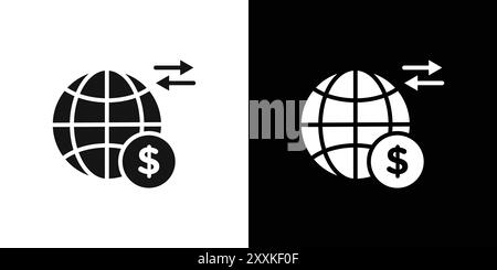 International money transfer icon logo sign vector outline in black and white color Stock Vector